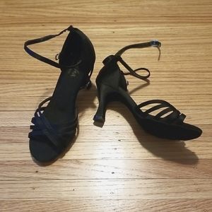 Sansha Black 6M Leather Sole Ballroom/Salsa High Heel Shoes Easy Buckle Strap